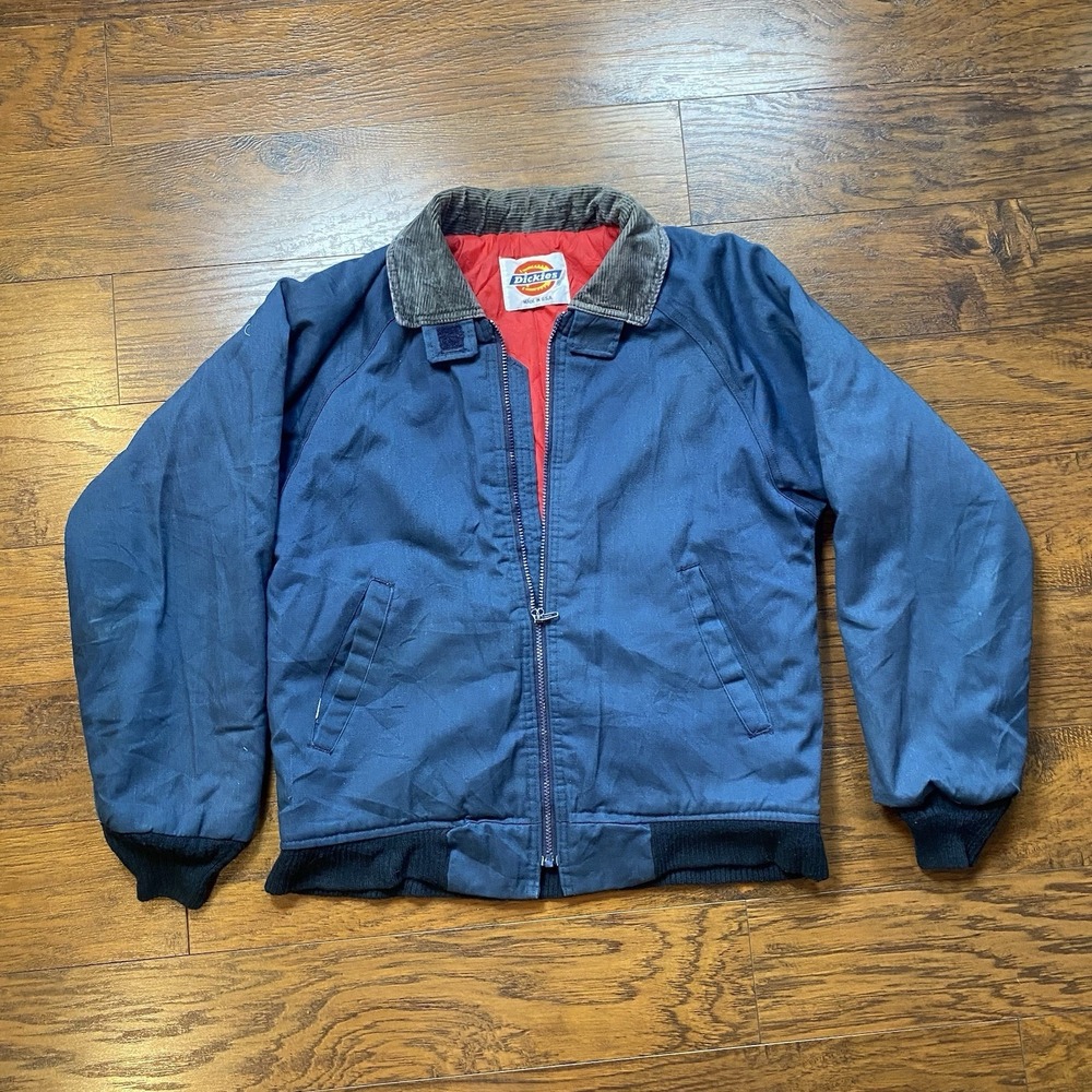 Vintage Dickies Eisenhower Jacket‎ Navy Blue Corduroy Collar Made in USA Mens M